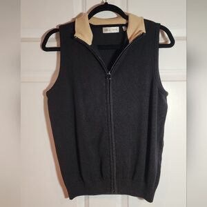 Sport Haley Black And Tan Collared Zip Up Sweater Vest Pima Cotton Tencel M